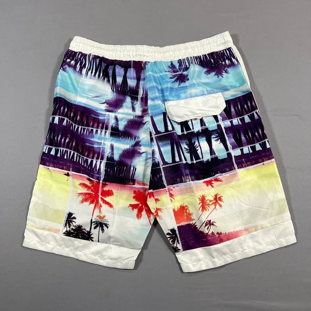 Coofandy Swim Trunks Men 34 Multicolor All Over Graphic Drawstring Waist Surfing